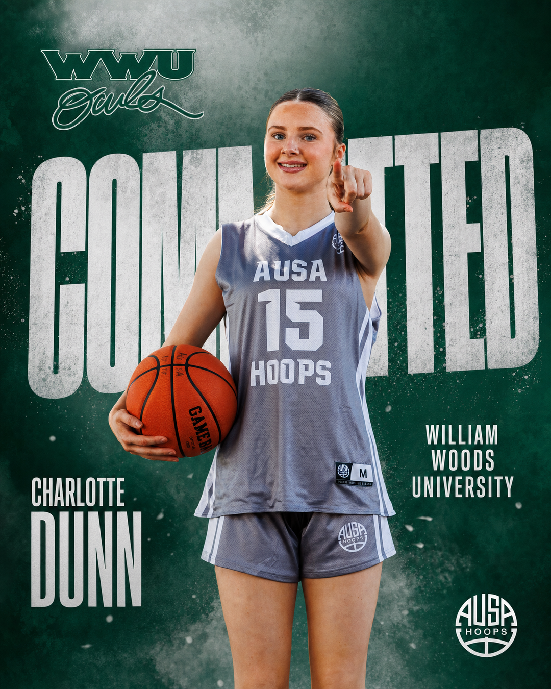 Charlotte Dunn commits to William Woods University, commitment graphic