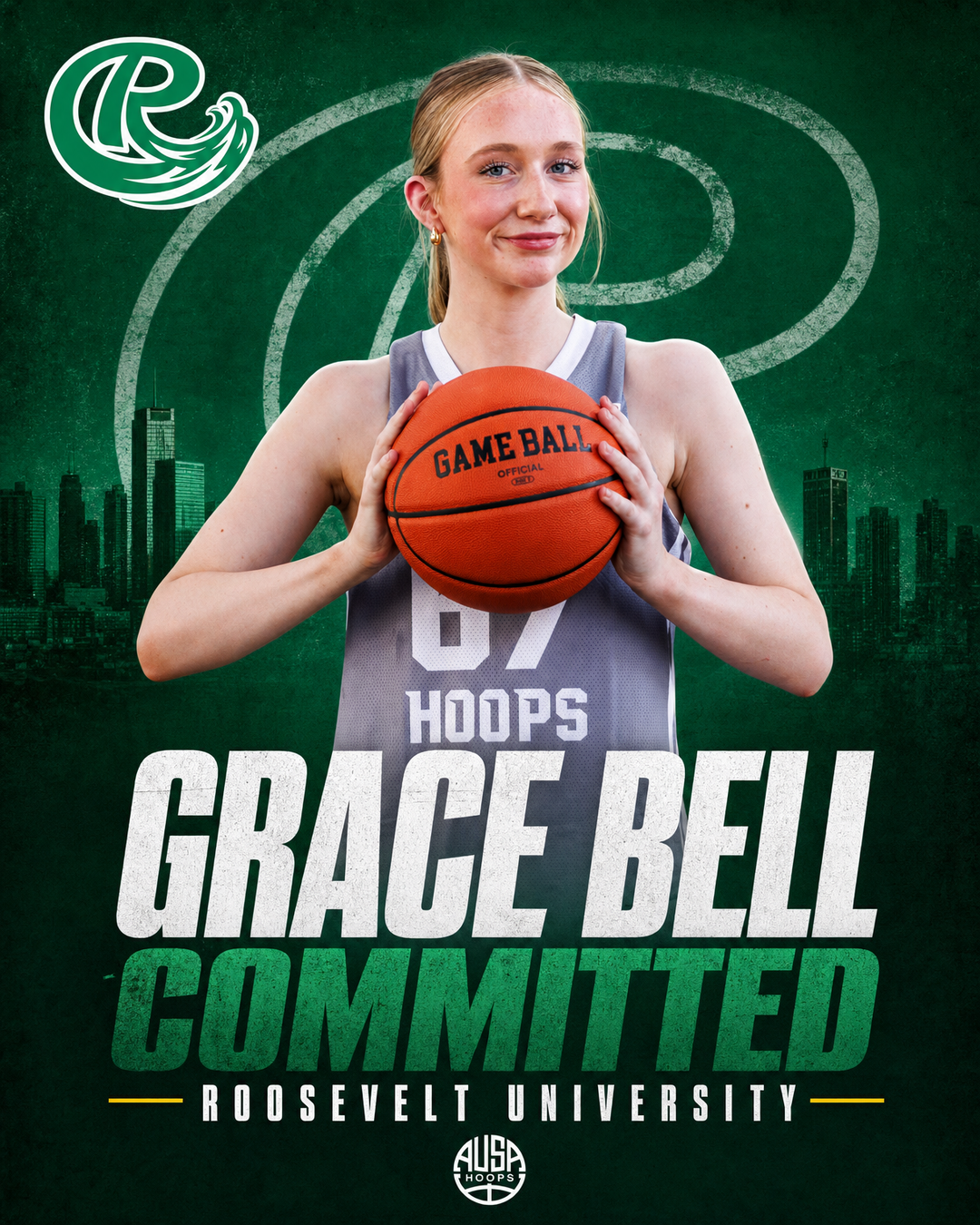 Grace Bell commits to Roosevelt University women's basketball, commitment graphic
