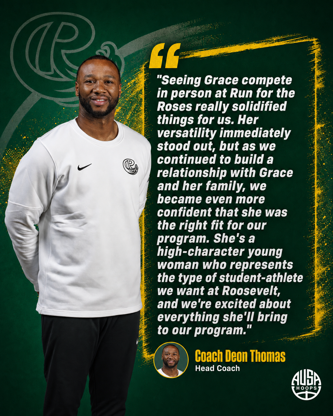 Grace Bell commits to Roosevelt University women's basketball, quote graphic