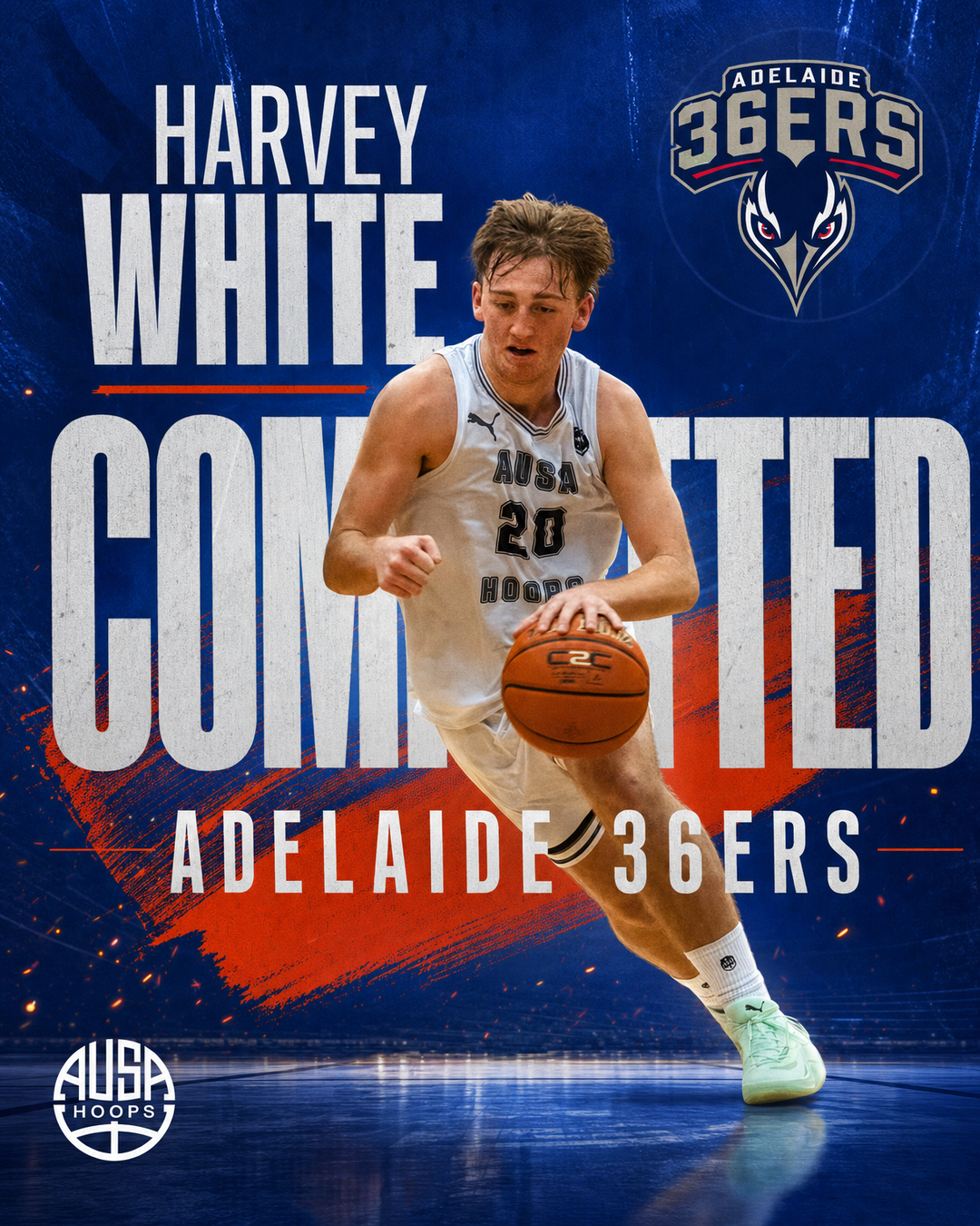 Harvey White Commits to Adelaide 36ers, commitment graphic