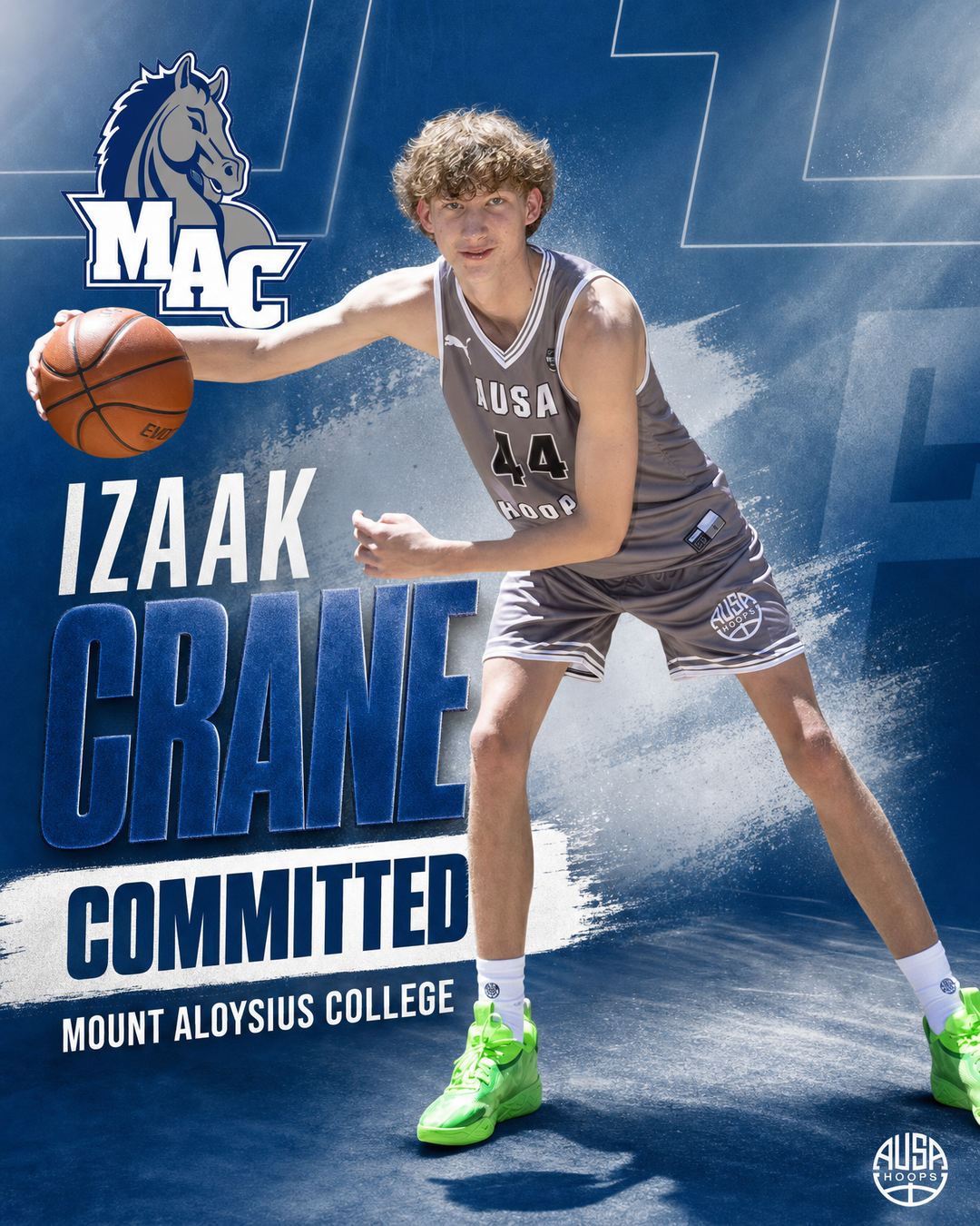 Izaak Crane commits to Mount Aloysius College, commitment graphic