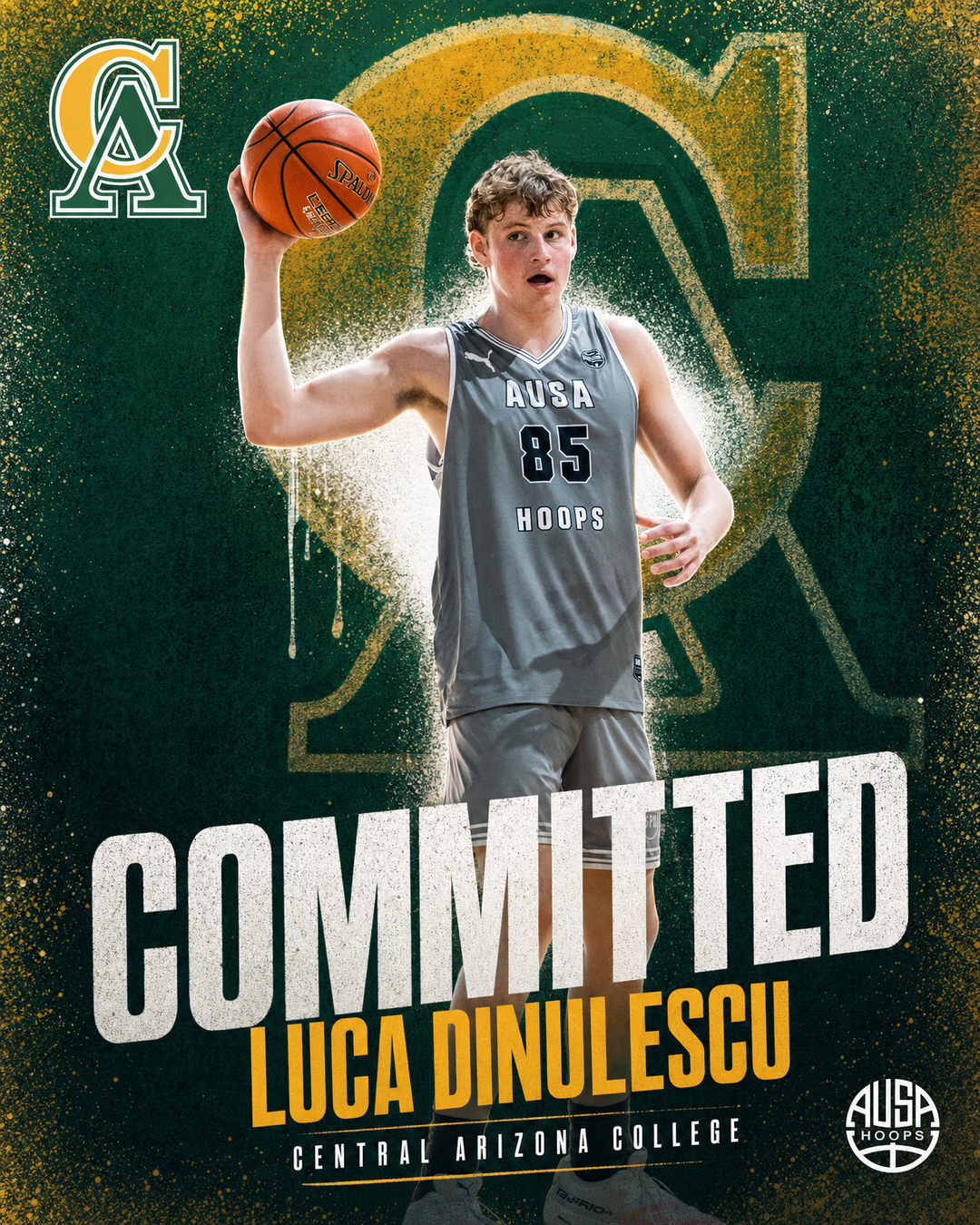 Luca Dinulescu Commits to Central Arizona College for Basketball — commitment graphic