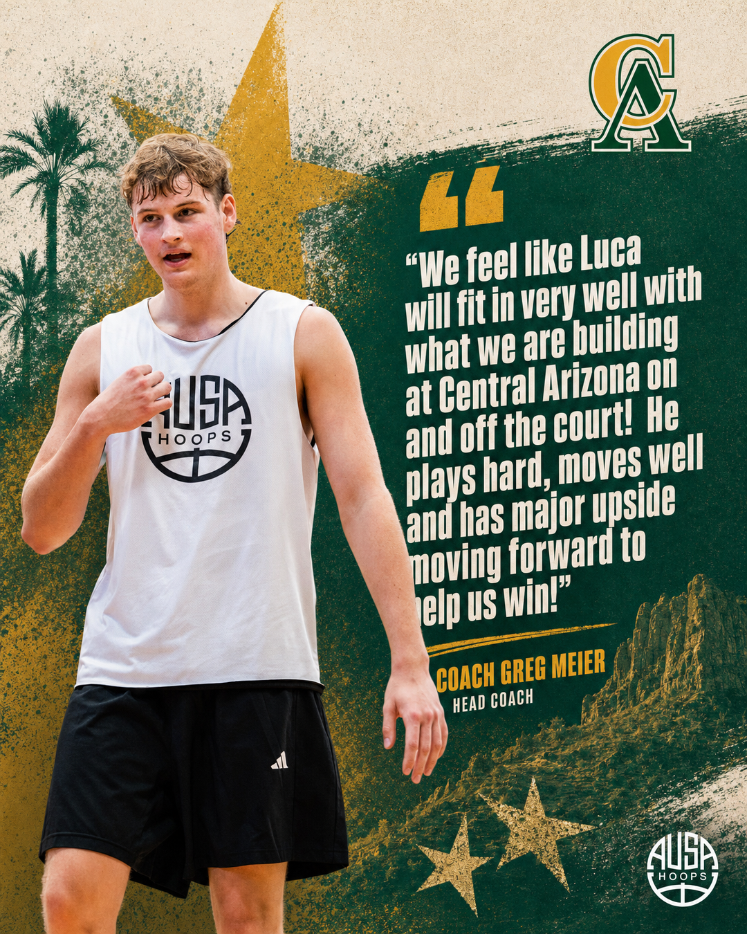 Luca Dinulescu Commits to Central Arizona College for Basketball — quote graphic