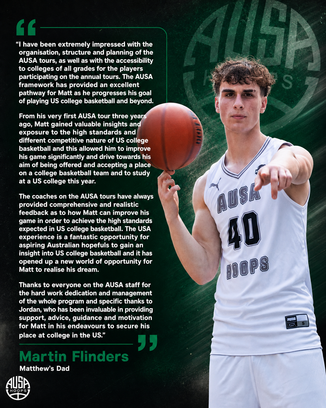 Matthew Flinders commits to Central Community College, quote graphic