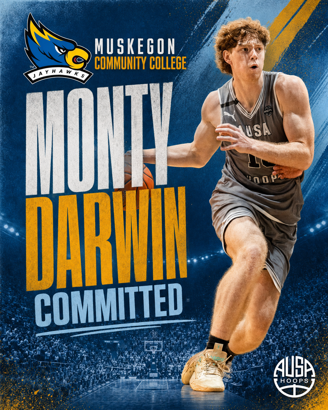 Monty Darwin Commits to Muskegon Community College Basketball — commitment graphic