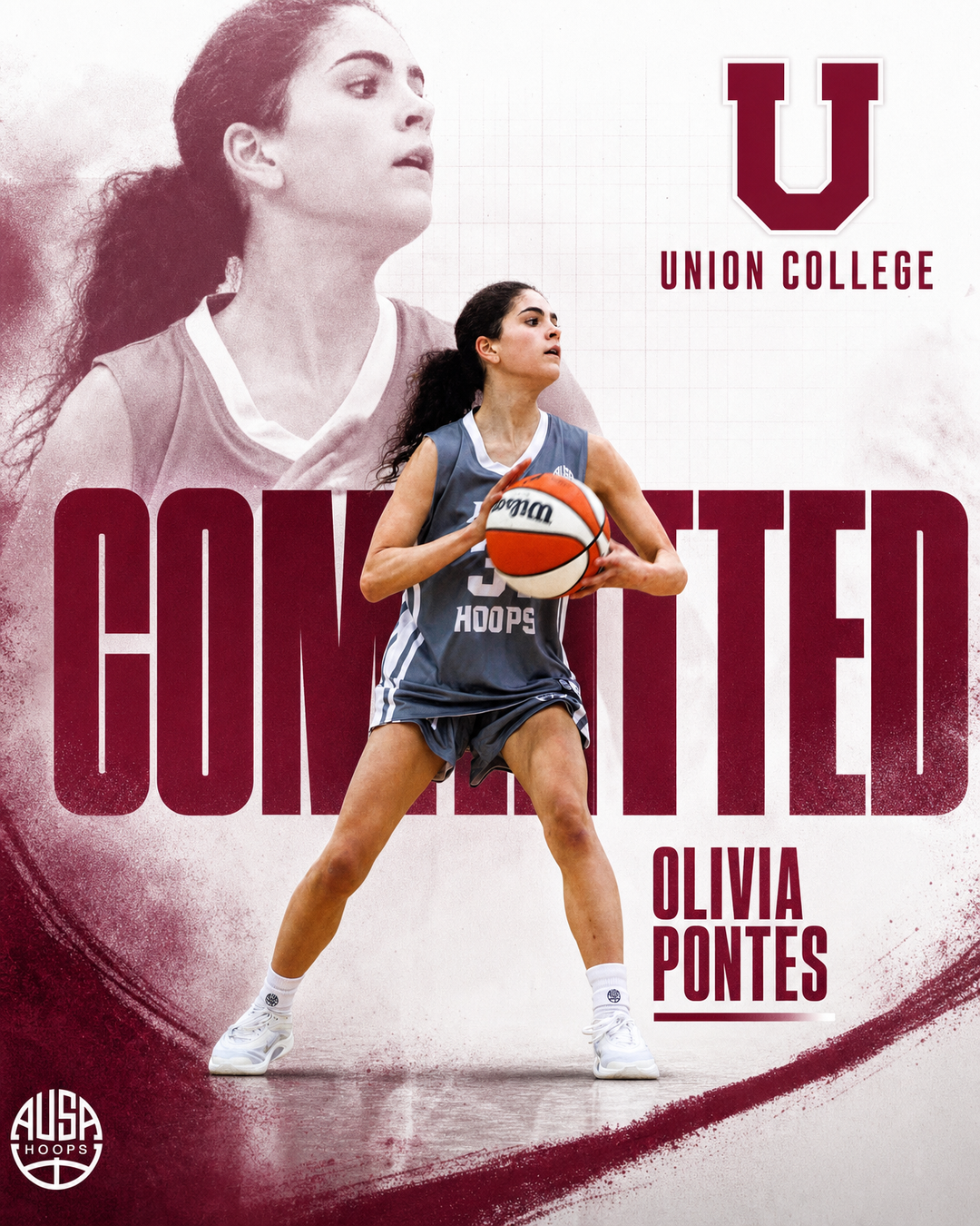Olivia Pontes Commits to Union College Women's Basketball, commitment graphic