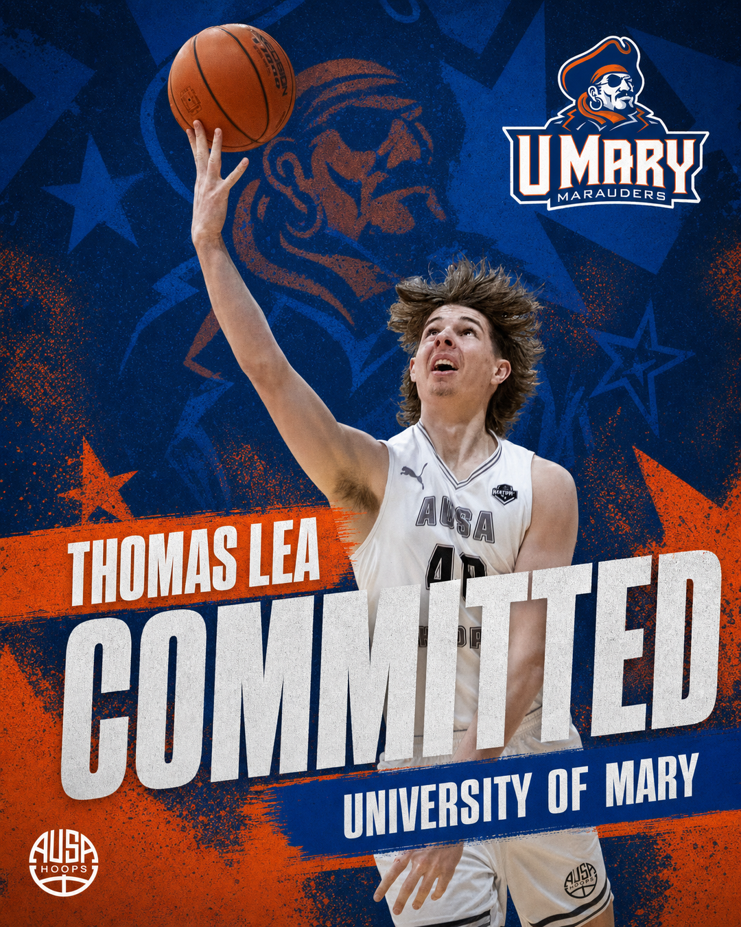 Thomas Lea Commits to University of Mary Men's Basketball — commitment graphic
